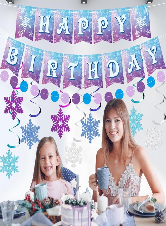 TMTECHJS Frozen Birthday Party Decorations Happy Birthday Banner Honeycomb Balls Snowflake Hanging Swirls Streamers Circle Garland Decoration Winter Holiday Party Decorations for Christmas - Image 5